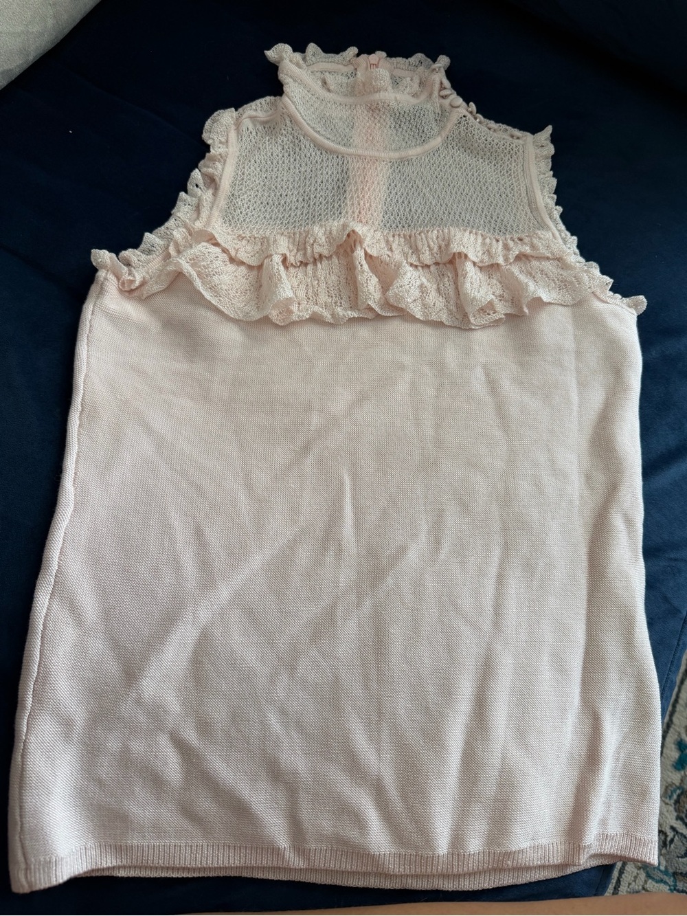 White House Black Market Pale Pink Ruffle Knit Sleeveless Top